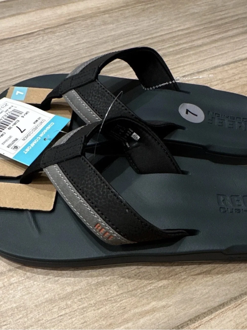 Reef Cushion Comfort Thong Sandals Gray/Black Logo Slip-On Men US 7